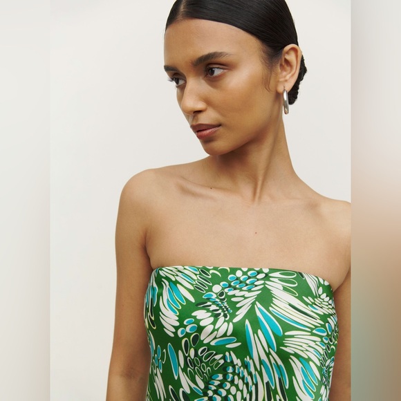 Reformation Tops - Reformation Silk Strapless Top Green Print Bandeau S Anthropologie